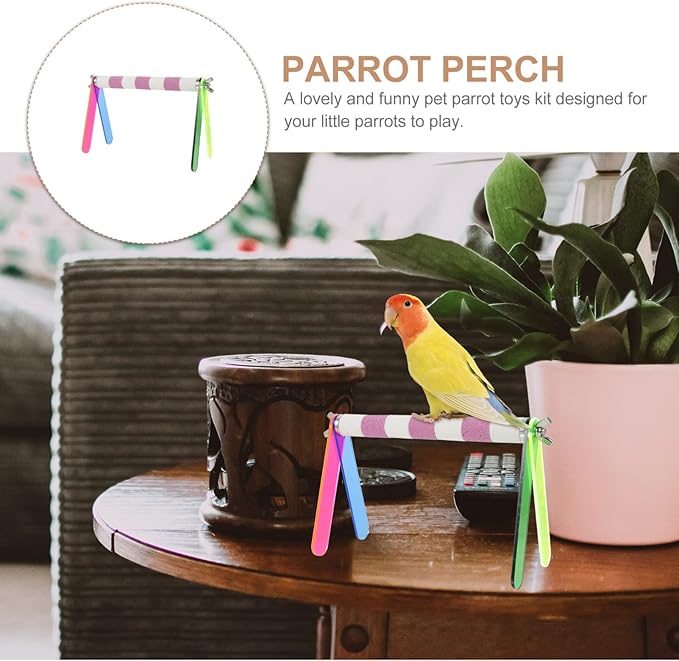POPETPOP Bird Training Stand, Tabletop Bird Perch Training Perch Parrot Playground Cage Toys Accessories for Small Parakeet Cockatiel Budgie