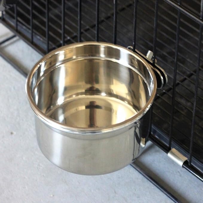 Mrli Pet Food & Water Bird Cup with Clamp Holder Stainless Steel Coop Cup Feeding Dish Feeder for All Bird Small Animal and Puppy Dog Cages 20 Oz