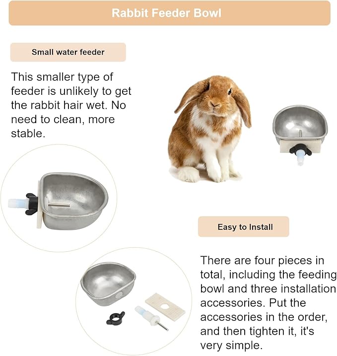 10PCS Rabbit Feeder Bowls, Rabbit Drinker Rabbit Nipple Water Bowl Stainless Steel Nipple Drinking Water Bowl Hanging Cage Bowl Feeding Tool for Rabbit Squirrels Chinchilla Hamster