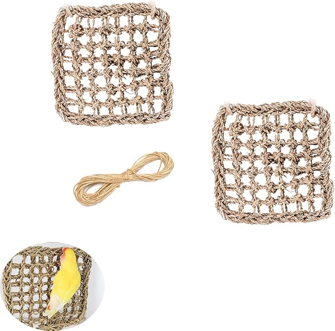 2 Pack Bird Toys Foraging Wall Replacement Bird Seagrass Mat Climbing Wall Hanging Mats for Conure Toys Parakeet Shredder Hanging Toys DIY Cockatiel Parrot Lovebird Cage Toys Small Birds