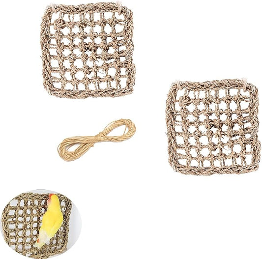 2 Pack Bird Toys Foraging Wall Replacement Bird Seagrass Mat Climbing Wall Hanging Mats for Conure Toys Parakeet Shredder Hanging Toys DIY Cockatiel Parrot Lovebird Cage Toys Small Birds
