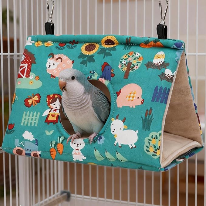 Rypet Winter Warm Bird Nest House - Hanging Hammock Velvet Shed Hut Cage Plush Fluffy Birds Hideaway Sleeping Bed Fuzzy for Parrot Parakeet Cockatiels Budgies Lovebird Medium (Forest Green)
