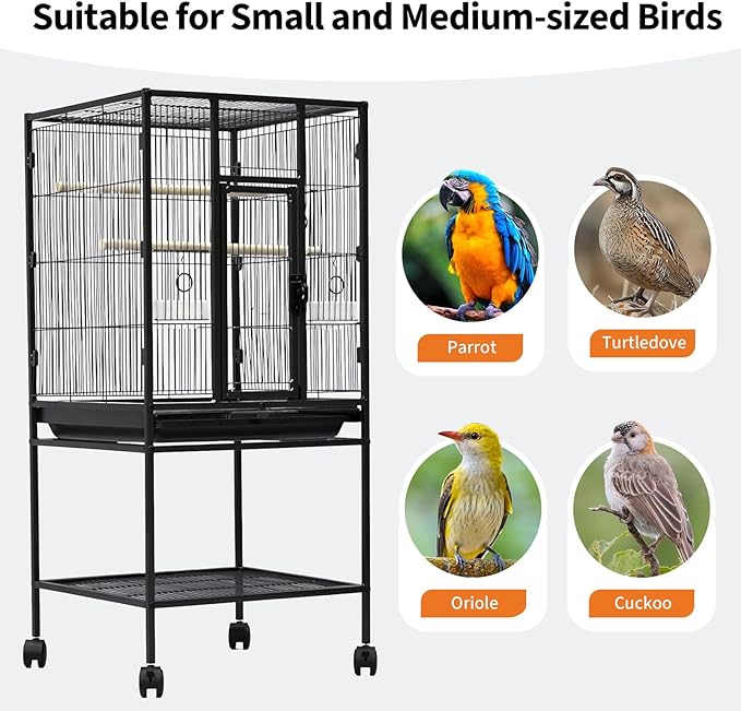 Garvee Large Bird Cage, 40.5" H Big Bird Cage with Stand for Parakeets Parrots Conures Lovebird Cockatiel Black