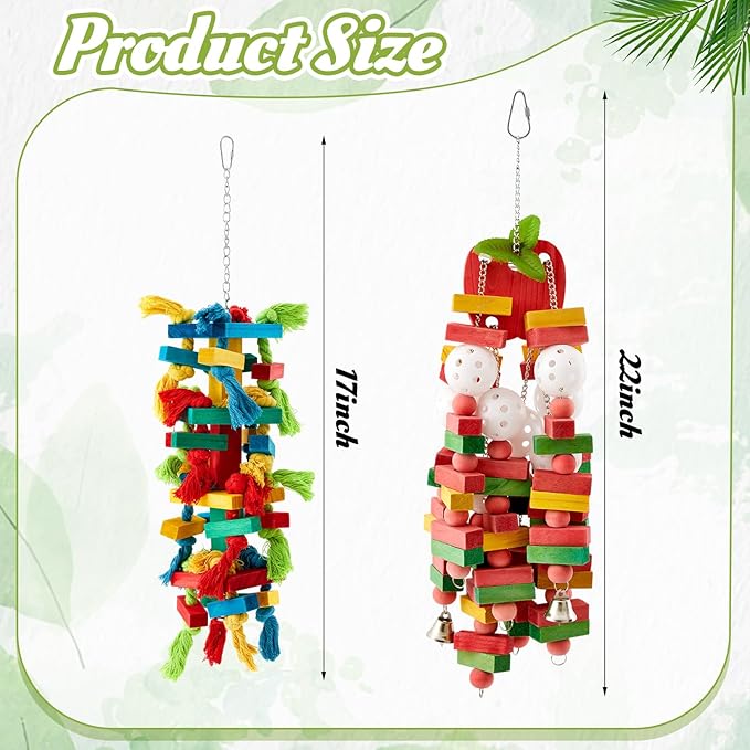 Seenelling 2 Pcs Extra Large Bird Parrot Toy, Multicolored Atural Wooden Bird Chewing Toy Parrot Cage Chewing Toys for Large Medium Macaws Cockatoos African Grey Parrots Birds