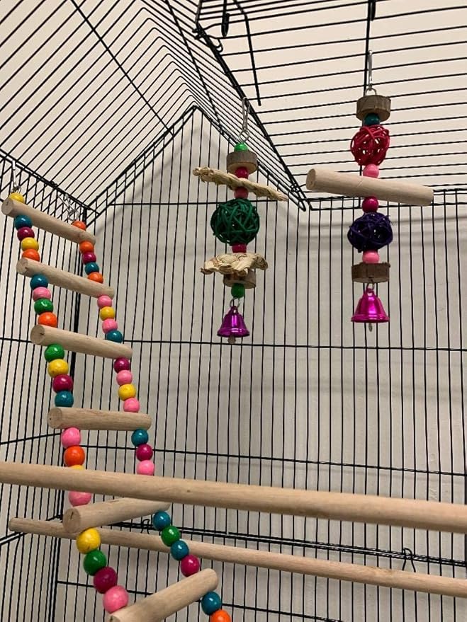 37-inch Portable Hanging Medium Flight Bird Cage for Cockatiel Sun Quaker Parakeet Green Cheek Conure Parrotlet Finch Canary Budgie Lovebird Small Parrot Travel Bird Cage (Black, with Toy)
