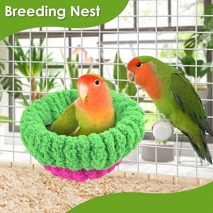 KATUMO Bird Nest, 5.5inch Small Parrot Breeding Bed for Budgie, Parakeet, Cockatiel, Conure, Lovebird, Canary, Finch Birds (Green/Rose, Small)
