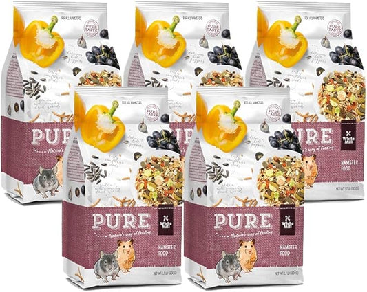 Witte Molen Pure Hamster Food Seed Mixture Mealworms, Sunflower Seeds, Puffed Rice, Grape Nuts, No Artificial Preservatives Dry Food, 1.7 lbs (5 Pack)
