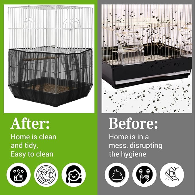 2-Pack Bird Cage Net,Adjustable Bird Net for Cage,Birds Cages Seeds Catchers for Round & Square Large Cages, Fits Parakeets, Cockatiels & More