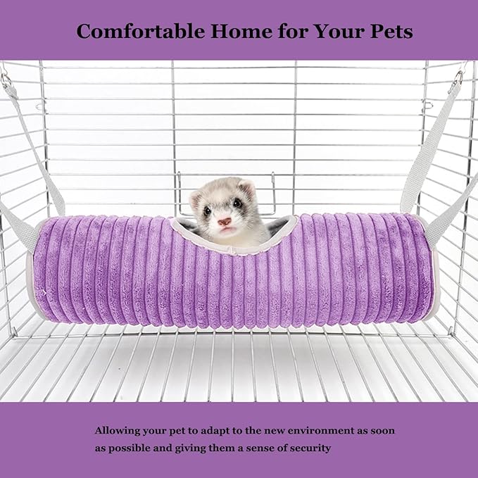 Small Animal Hammock Tunnel Bed, Warm Hamster Nest in Winter, Hanging Tunnel Hammock Toys for Guinea Pigs, Ferrets, Sugar Gliders(Purple)
