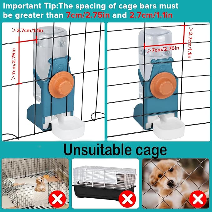 2 Pcs Bird Water Feeder, Automatic Bird Water Dispenser & Stainless Steel Bird Food Bowl, Cage Accessories for Parrot & Hamster Parakeet Cockatiel Budgie Lovebirds (Feeders & Water)