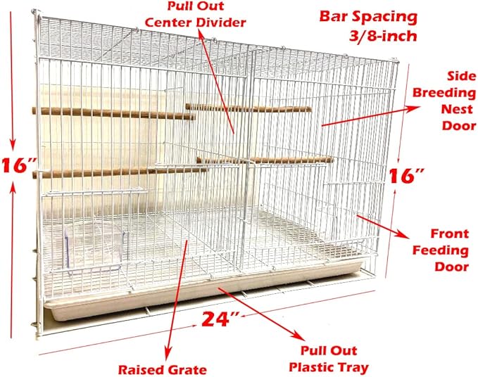 Small Breeder Breeding Cages with Center Dividers, Pack of 6, 24 x 16 x 16 H inches (24 x 16 x 16 H inches, Black)