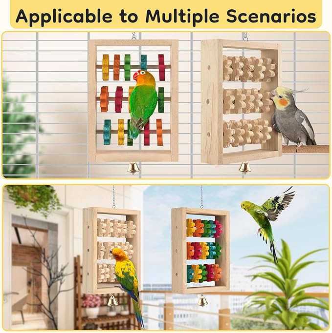 DBNESS 2Pcs Bird Toys for Parrots, Hanging Parrot Chew Toy, Natural Wooden Chewing Puzzle Training Blocks Intellectual Development for Parakeets Cokatiels Cockatoo African Grey Amazon Macaw