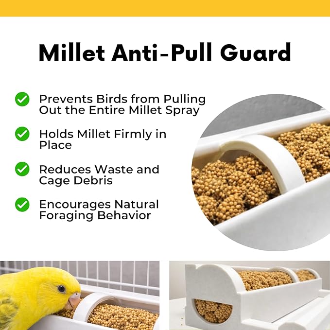 Premium Millet Holder - Mess-Capture Design for Clean Cages - Specially Designed for Small Birds Like Parakeets, Budgies, Lovebirds, Cockatiels, and Finches (Premium Marble Edition)