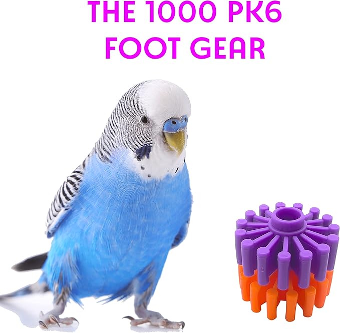 1000 Foot Gear Pk6 - Brightly Colored Durable Plastic Foot Toy Pieces, Lots of Smooth Gear Spokes, Interlocks on Side and Center, Great for Small to Medium Size Pet Birds