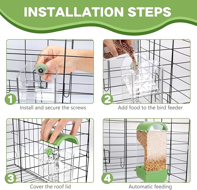 Yummy Sam No Mess Automatic Bird Feeder with Perch for Cage, Acrylic Transparent Bird Cage Feeder Parrot Seed Feeders Food Container Cage Accessories for Small Medium Birds Parrot Cockatoo Canary