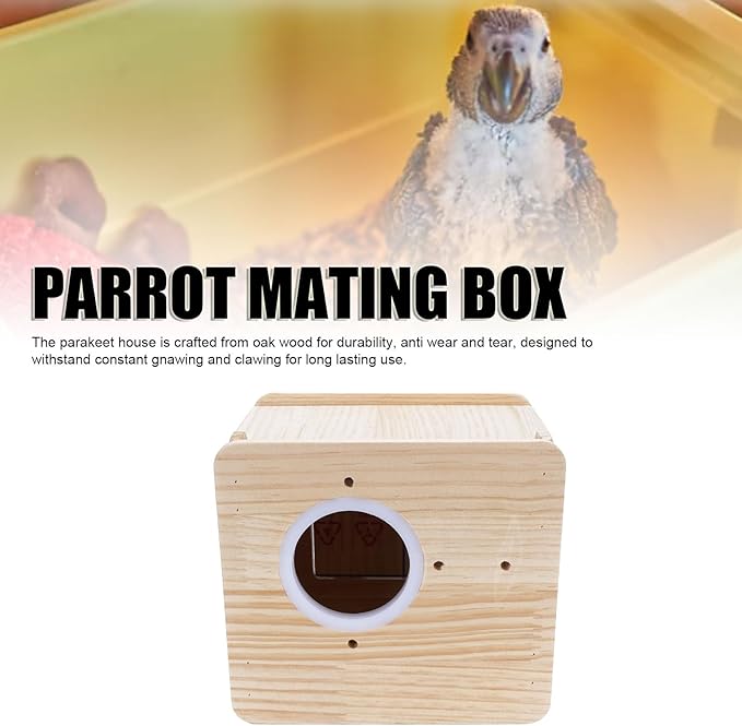 Parakeet Nesting Box, Wooden Insulated Parrots Mating Box for Lovebirds, Cockatiel, Conure, Cockatoo, Budgie