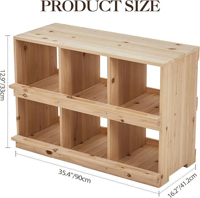 GarveeLife Wooden Chicken Nesting Box, 6-Compartment, Wall-Mounted or Floor-Standing Laying Box for Hens, Egg-Roll-Proof Design with Perch and Easy Egg Collection, Natural Wood, Sun-Resistant