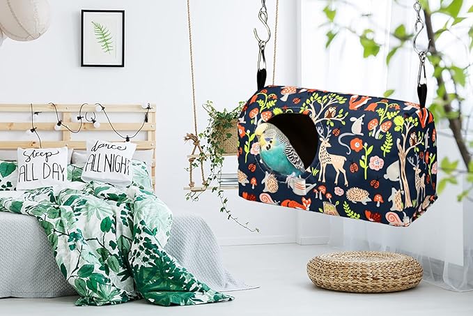 ShuRung Parrot Cockatiel Warm House Bird Nest Bed Winter Hanging Hammock Birds Sleeping Bed Parrot Hideway Bed Polyester Fabric for Parrot Parakeet Cockatiels Budgies Lovebird African Grey (L)