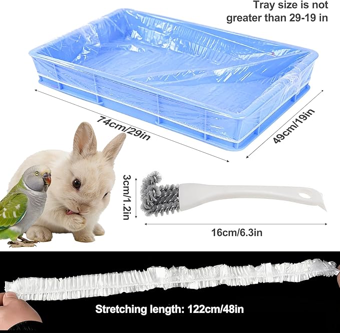 29x19 Inches Disposable Bird Cage Liner Bags, 0.6 Mil 50 Pack Plastic Leak-Proof with Cage Cleaning Brush, for Parrots, Rabbits, Guinea Pigs
