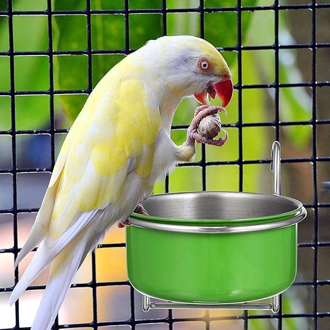 Parrot Feeder Bowl Stainless Steel Bird Hanging Bowls with Wire Hook Birds Food Water Storage Container Cage Cups Holder for Cockatiel Conure Parakeets
