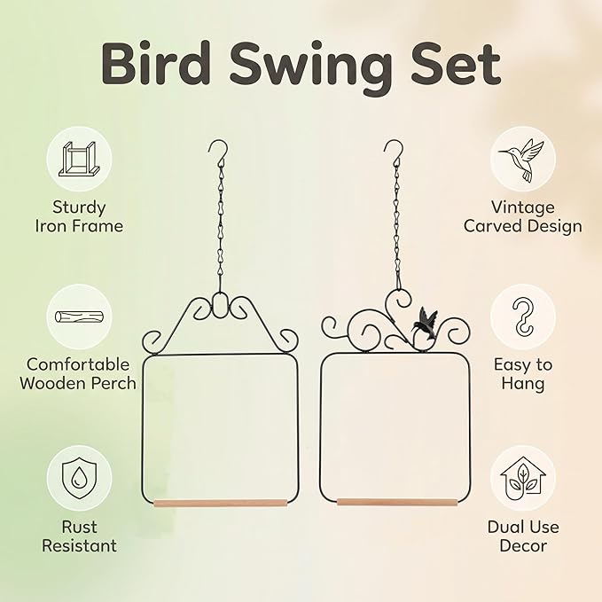 Two piece Metal Bird Swing with crossbars and Hanging Chains - Suitable for Outdoor Bird habitats in Gardens, terraces, lawns, and Tree Trunks - Load-Bearing, Easy to Hang, Black