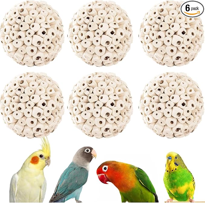 Bird Toys Sola Balls 2.36'' - 6PCS, Bird Foraging Toy, Soft Sola Atta Ball, Parrot Chew Shred Toy for Sharpening Claws and Beaks for Cockatiel, Parakeets, Conure, Love Birds, Budgie and Small Birds