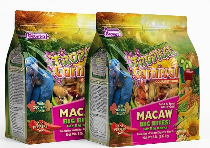 Tropical Carnival F.M. Brown's Bundle, Gourmet Macaw Food Big Bites for Big Beaks, Vitamin-Nutrient Fortified Daily Diet with Probiotics for Digestive Health, 5lb (2-Pack), 10 lbs.