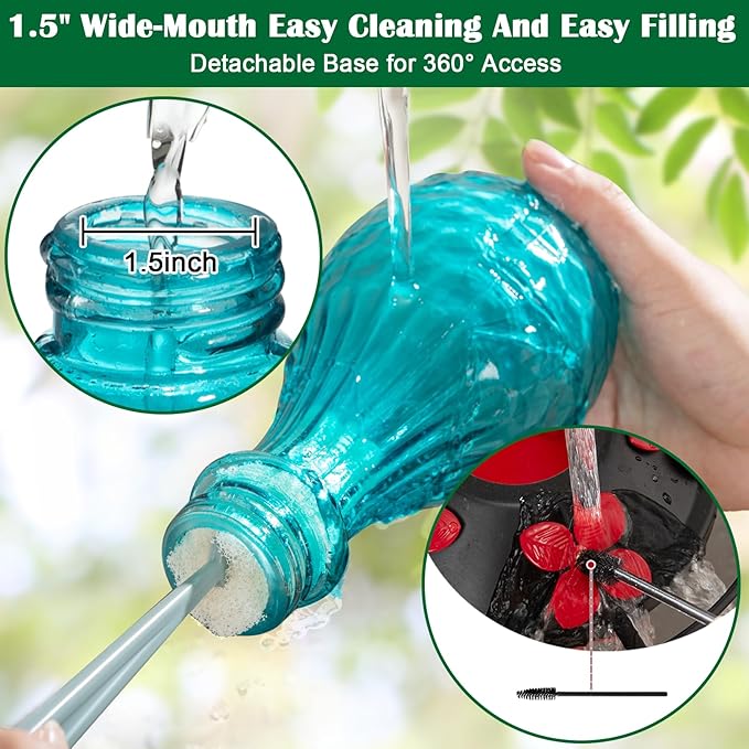 20 oz Hand-Blown Glass Hummingbird Feeder, Hanging Hot Air Balloon Design, Leak-Proof Silicone Seal, Ant-Proof, Outdoor Garden Decor Gift for Mom, Blue