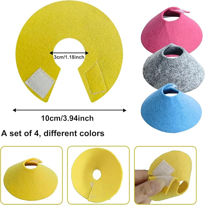 4 PCS Bird Anti-Bite Elizabethan Collar, Recovery Cone Bird Collar,Anti-Grab Feather Plucking Wound Healing Safety Collar, Soft Adjustable Felt Neck Protector for Budgerigar Cockatiel Cockatoo Parrots
