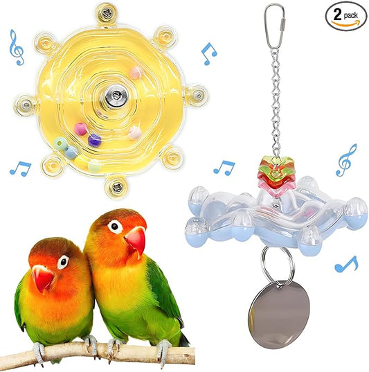Bird Toys for Parakeets, Colorful Parakeet Toys Wheel, Interactive Spinner Rattle Parrot Toy, Cockatiel Toy for Bird Cage, Chewing Exercise for Conure, Budgies Enrichment Toys (2pcs, Rondom Color)