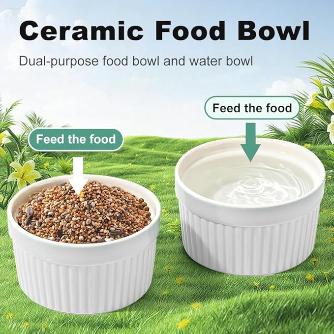 Bird Feeder for Cage Bowl, Ceramic Parrot Feeding Cups - Automatic Easy to Clean & Install, Dishwasher Safe Small Animal Food Water Bird Dish for Parrots, Cockatiels, Canaries(White)