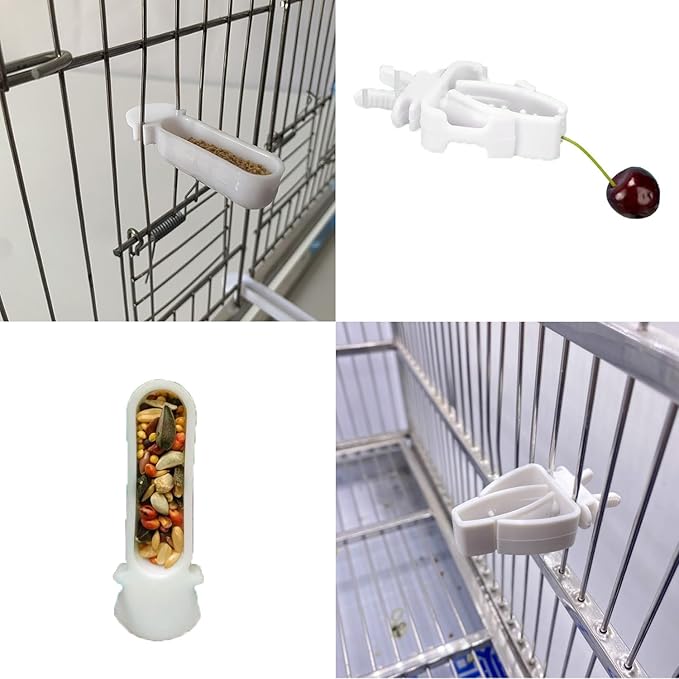 9 Pack Bird Cage Feeder Clips Seed Food Cup Bird Treats Dispenser Set Small Bird Cage Food Holder for Parakeet Canary Finch Leafy Green Broccoli Apple Slice Millet Spray Nutrition Diet Portion