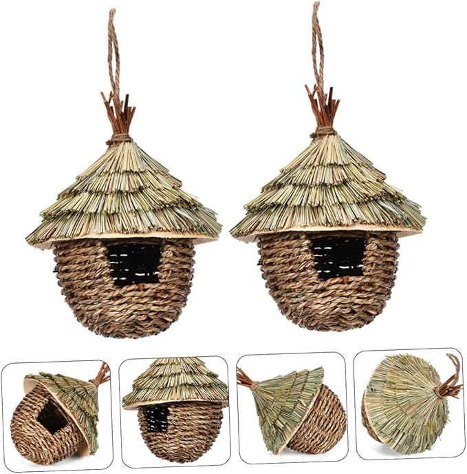 LIOOBO Garden Use Straw Woven Bird House Decorative Parrot Nest for Outdoor Indoor Use Durable Wear Resistant Chic Style Provides Shelter from Elements for Bird Breeding
