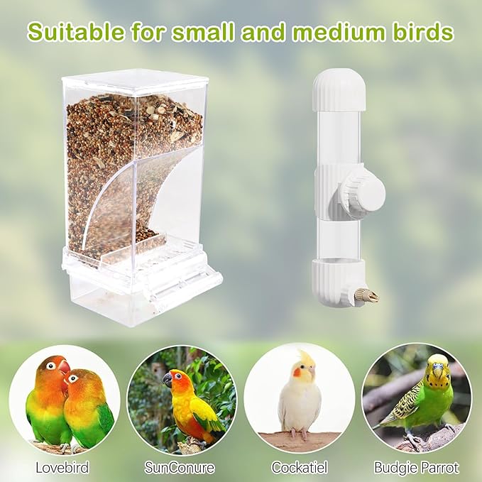 Geyecete Bird Feeder Water Dispenser Set no Mess Bird Feeder for cage Automatic Parakeet Cage Accessories,Bird Feeder Cockatiel Finch Budgies