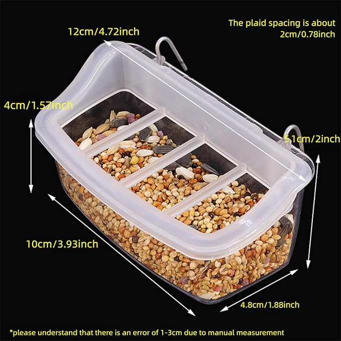 2Pcs Transparent Hanging Bird Cage Feeders & Food Bowls for Parrots and Parakeets, Splash-Proof Design, Easy Install with Hook for Cage