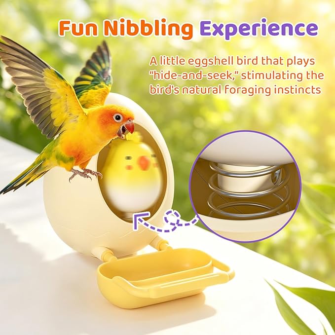 Egg Bird Feeder Chew Toy,Interactive Hanging Bird Cage Toy with Food Tray,Spring Chick Foraging Toy,Bird Cage Accessories for Parakeets,Cockatiels & Lovebirds(Purple)