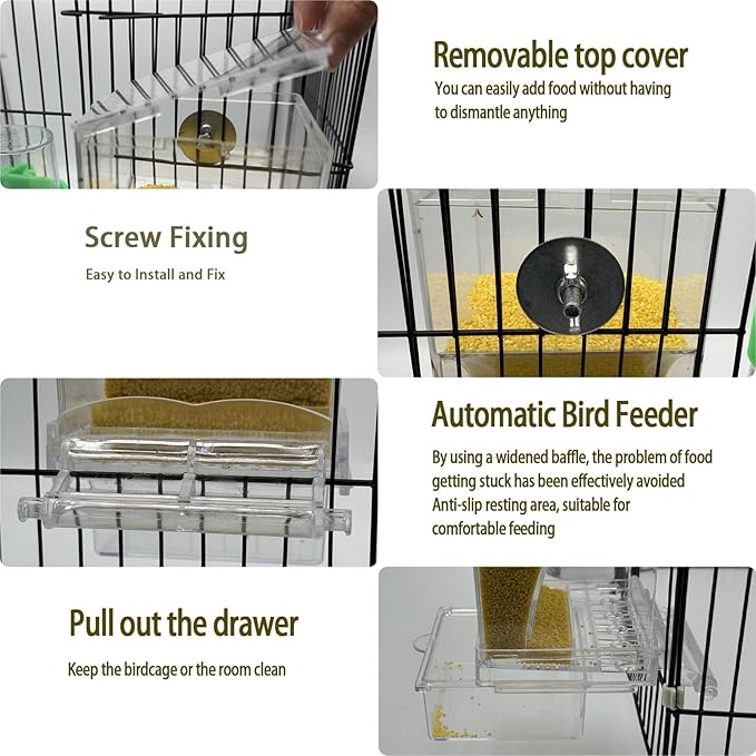 Automatic No Mess Bird Feeder Water Dispenser Set, Acrylic Transparent Parakeet Cage Accessories Bird Feeder and Waterers in Cage for Small and Medium Cockatiels, Finches, Lovebirds