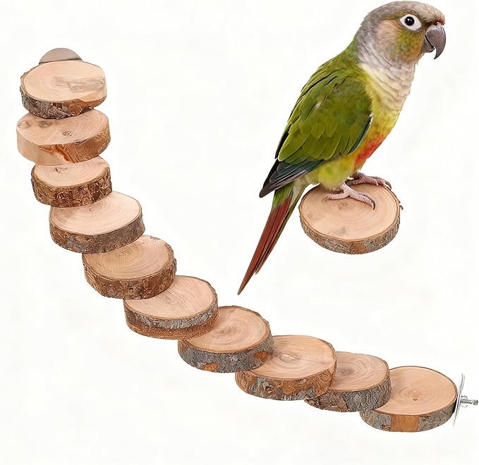 Kisangel Natural Wood Bird Ladder for Cage, Bendable Parrot Perch Bridge, Climbing Toy & Exercise Stand for Small Animals, Budgies, Parakeets, Cockatiels