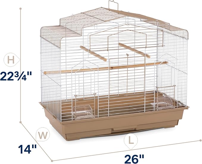 Prevue Pet Products Barn Style Bird Cage - Ideal for Parakeets, Parrots, Lovebirds, Conures, Canaries, and Similarly Sized Birds, Wide Barn Style Design, Stand Alone Cage - Brown & White