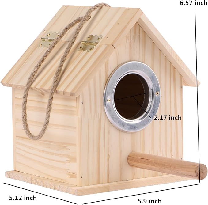 Parakeet Nesting Box, Parrot Wooden House Nesting Box, Bird Breeding Nest Warm Box with Stand Perch, Parrotlets Aviary Cage Budgie Mating Box for Lovebirds, Cockatiel, Budgie, and Small Birds