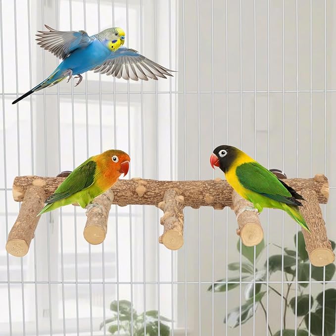 Hypeety Bird Ladder Perch for Cage Natural Wood Bird Bridge Climbing Chewable Toys Parrot Exercise Ladder for Cockatiels Parakeets Small Birds to Play Stand and Climb