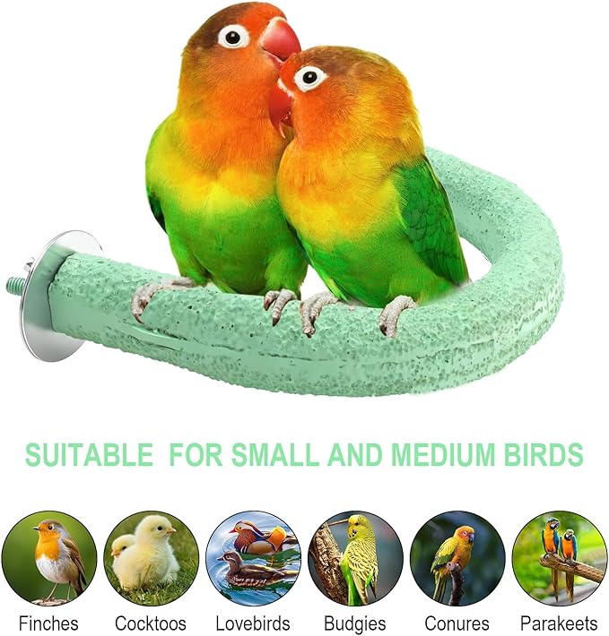U Shape Parrot Perch Cage for 4cm Large Pad Fits Horizontal Vertical Bars Washable Bird perches Washable Colorfast Resin Perch for Budgies, Cockatiels to Trim Nails Beak Naturally (Green)