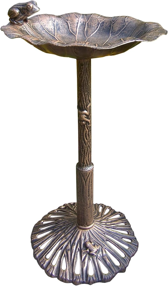 Oakland Living 5012AB Antique Bronze Frog Design Aluminum Birdbath