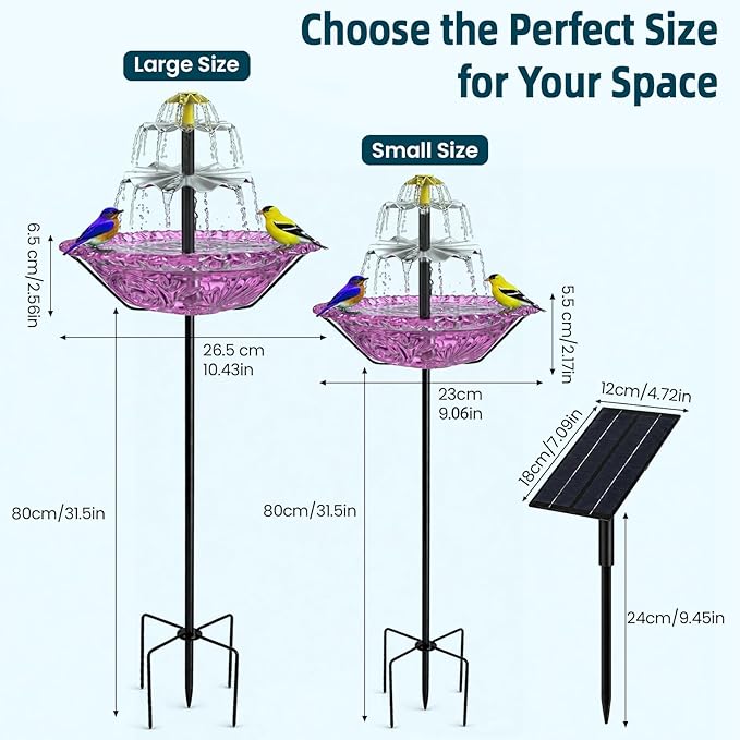 Bird Bath Fountain Solar for Outside, Outdoor Water Fountain Plastic, Attracts Birds with Cascading Spray for Yard & Patio (Purple(XL))