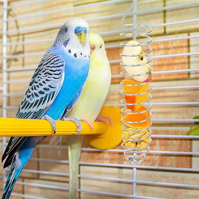 2 Pack Small Bird Millet Spray Holder & Snack Feeder - Hanging Parrot Treat Stand with Cuttlebone & Mineral Block for Beak Exercise, Metal Cage Accessories for Small Parrots & Parakeets Gifts