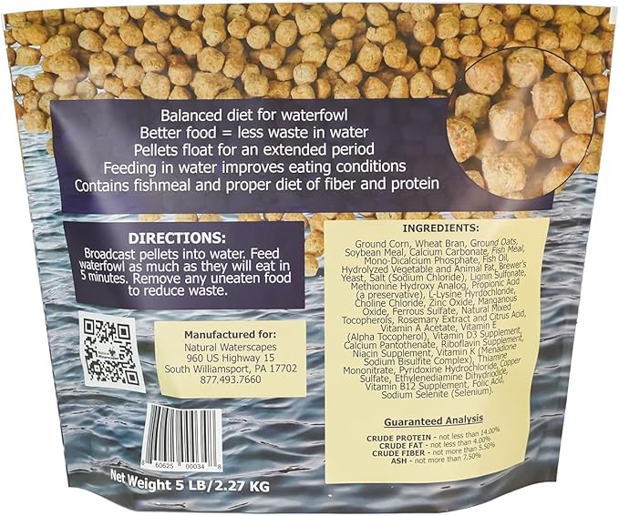 Natural Waterscapes Waterfowl Feed (5 lb) Floating Duck Food | for Wild Ducks, Pet Ducks, Geese, Swans