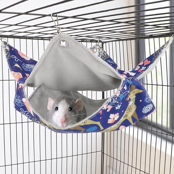 Wontee Bird Double Hammock Warm Nest Bed for Parrot Budgie Parakeet Cockatiel Conure Lovebird Hamster Rat Mice Chinchinlla (L)