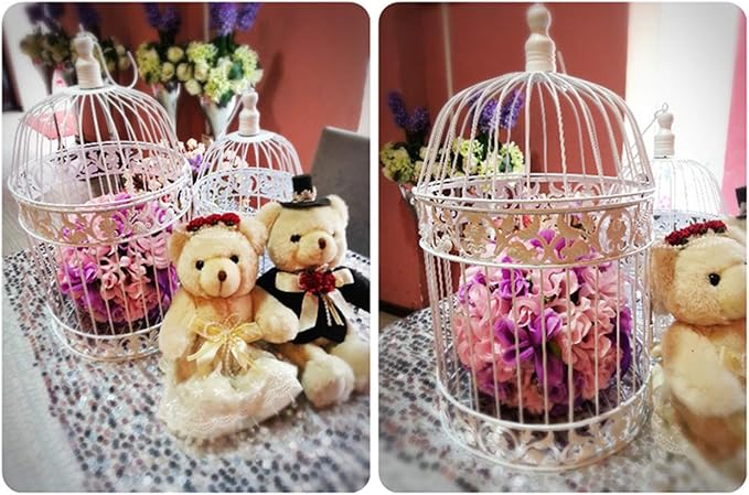 PET SHOW Round Birdcages Wedding Gift Cards Holder Metal Wall Hanging Bird Cage for Small Birds Party Indoor Ourdoor Decoration 10.6“ Black Pack of 1