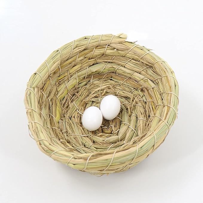 Bird Breeding Nest Bed for Parakeet Cockatiel Canary Lovebird and Small Parrot Cage Hatching Nesting Box (Straw)