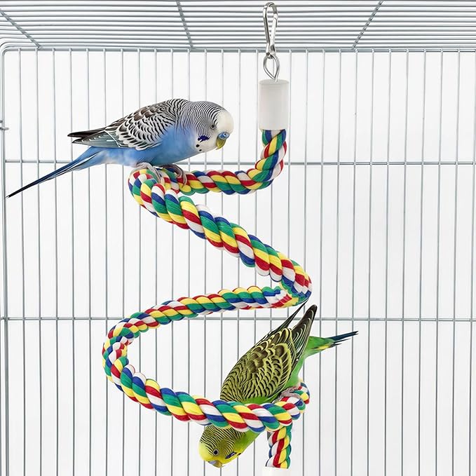 40" Bendable Cotton Bird Rope Perch Swing Set, Colorful Cage Accessories for Parrots Conures Cockatiels Lovebirds Budgerigars Parakeets